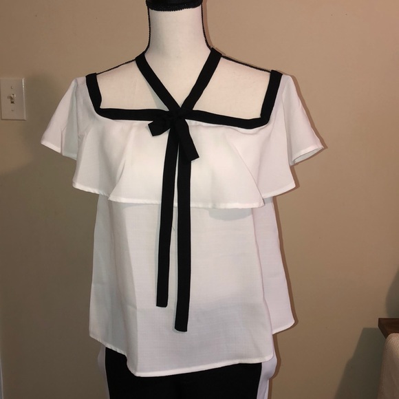White and Black Blouse -Size S NWOT - Picture 2 of 5
